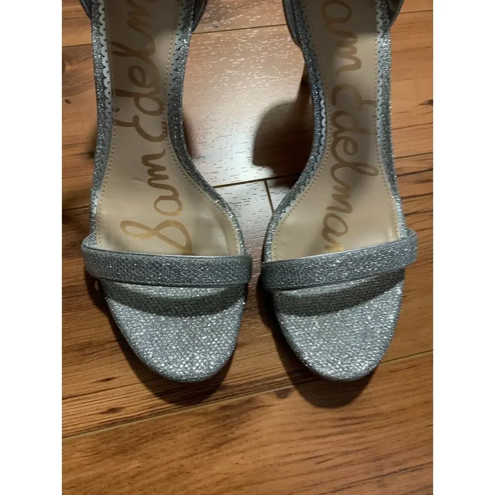 Women’s Sam Edelman Patti Ankle Strap Heeled Sandal Silver Sequin Size 8